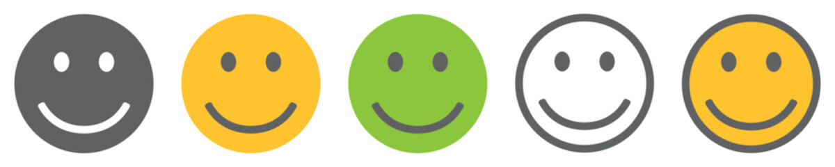 Set of smiley. Smiling face icon, cute smile. Happy emotion sign, emoticon symbol. Vector illustration.