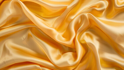 Obraz premium Golden silk satin smooth yellow background luxury drapery grainy gradient texture. Silk fabric