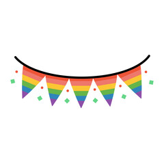 Rainbow-colored Garland of flags in a flat style. Design element LGBTQ culture decoration, t-shirt, flag, postcard, poster, social media post. Pride month.