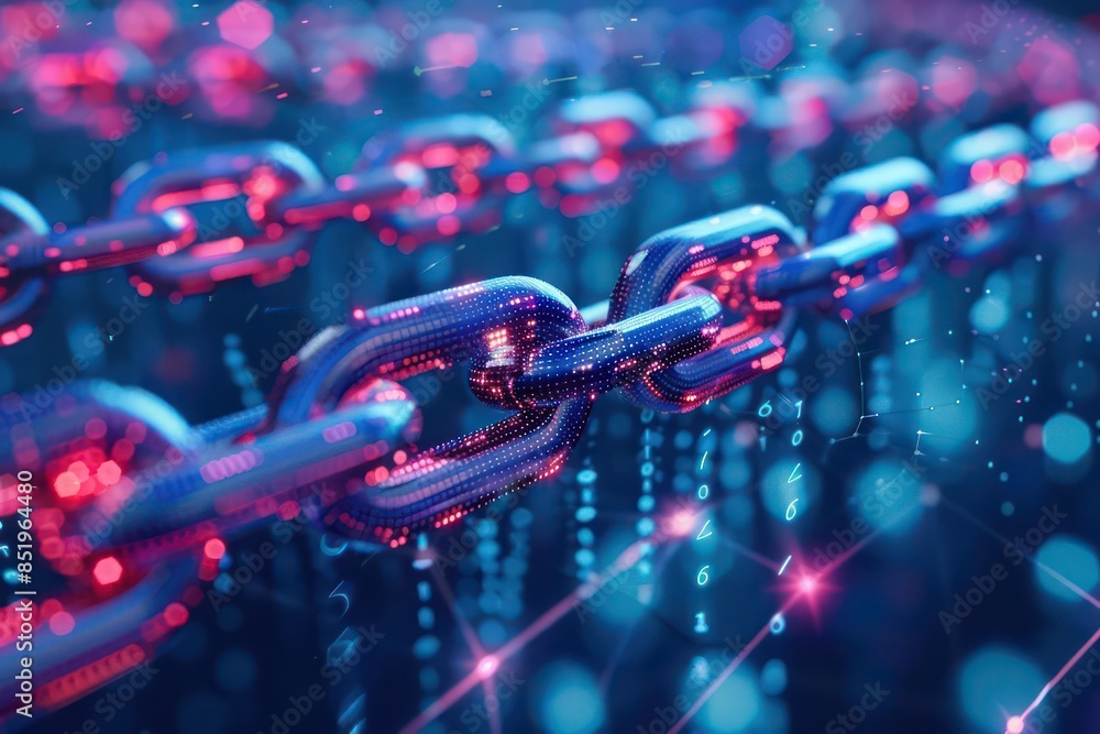 Poster hightech closeup of abstract, minimalist blockchain networks with a futuristic feel