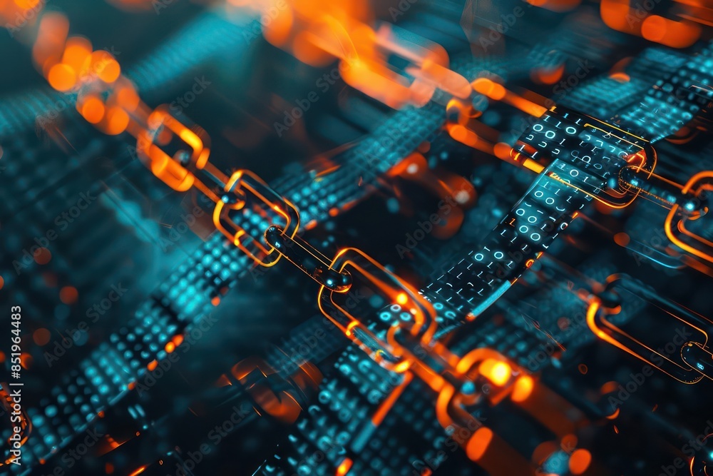 Poster hightech closeup of abstract, minimalist blockchain networks with a futuristic feel