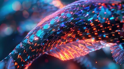 The metallic scales of a hightech abstract pet shimmering with embedded LEDs