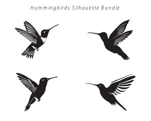 set of silhouettes of hummingbird