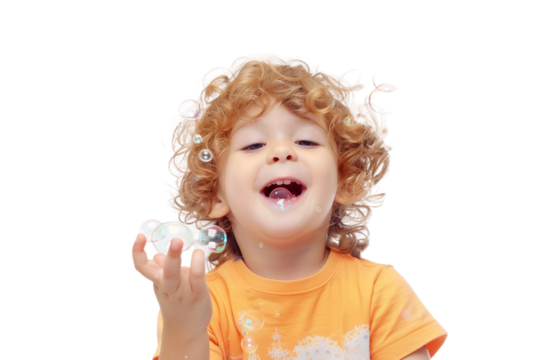 Radiant Child Spreading Joy with Bubbles Isolated on Transparent Background