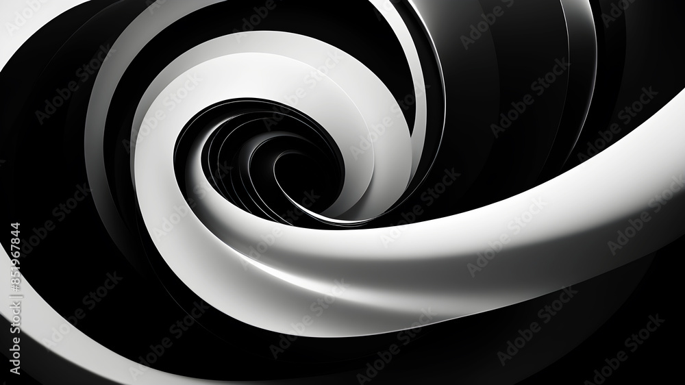 Poster a sophisticated and sleek swirl in black and white. the design should emphasize smooth curves and gr