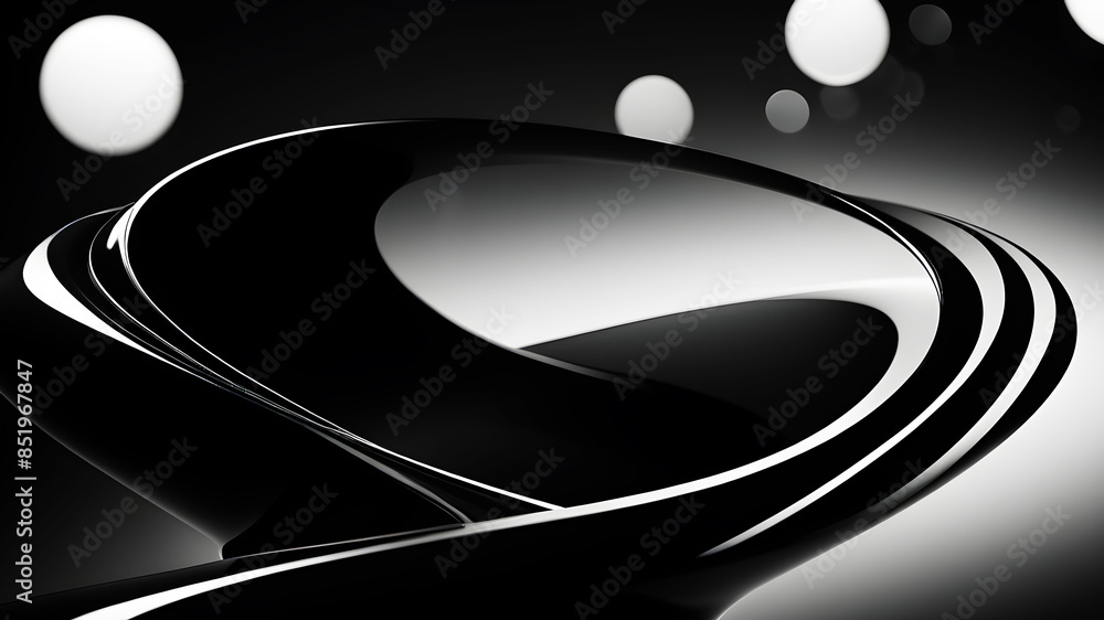 Poster a sophisticated and sleek swirl in black and white. the design should emphasize smooth curves and gr