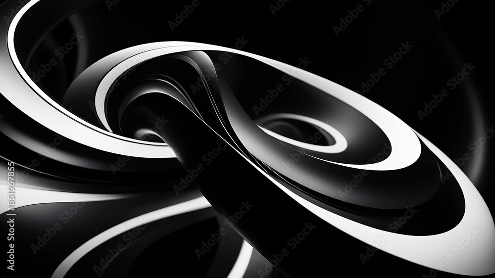 Poster a sophisticated and sleek swirl in black and white. the design should emphasize smooth curves and gr