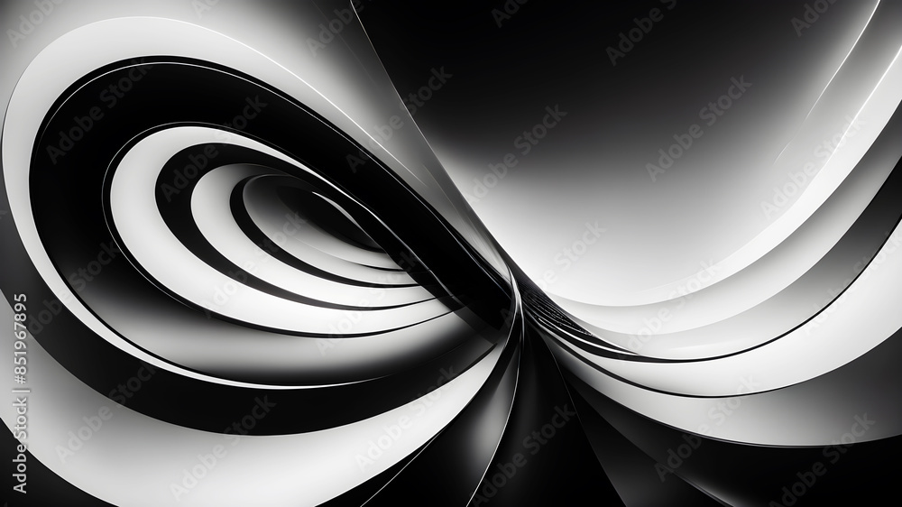 Poster a sophisticated and sleek swirl in black and white. the design should emphasize smooth curves and gr