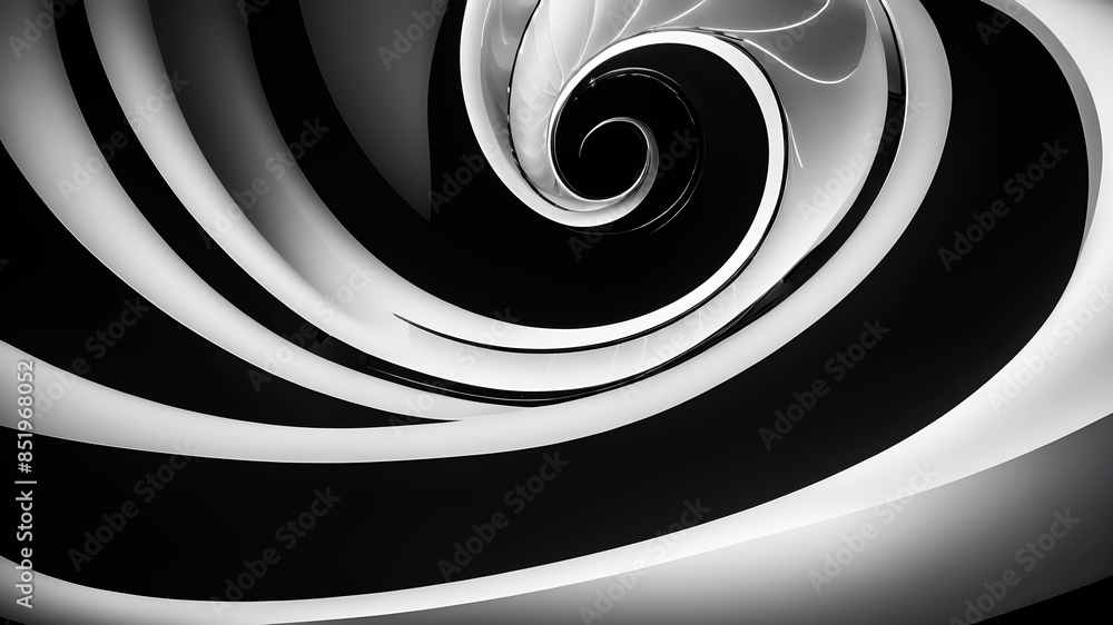 Poster a sophisticated and sleek swirl in black and white. the design should emphasize smooth curves and gr