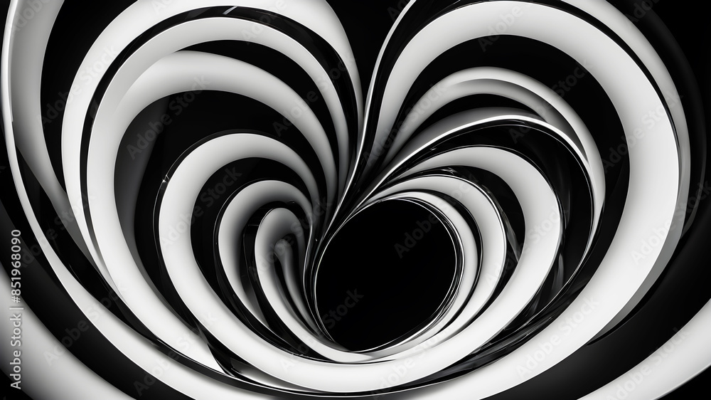 Poster a sophisticated and sleek swirl in black and white. the design should emphasize smooth curves and gr