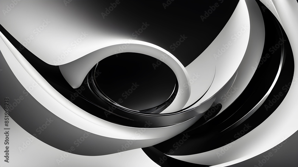 Poster a sophisticated and sleek swirl in black and white. the design should emphasize smooth curves and gr