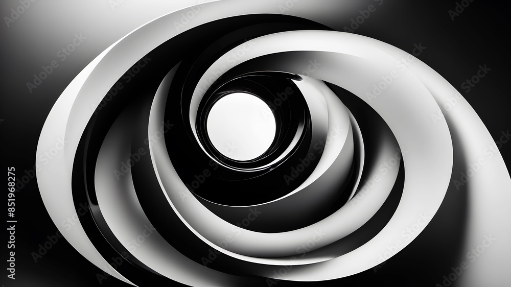 Poster a sophisticated and sleek swirl in black and white. the design should emphasize smooth curves and gr
