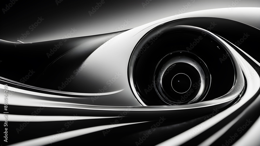 Poster a sophisticated and sleek swirl in black and white. the design should emphasize smooth curves and gr