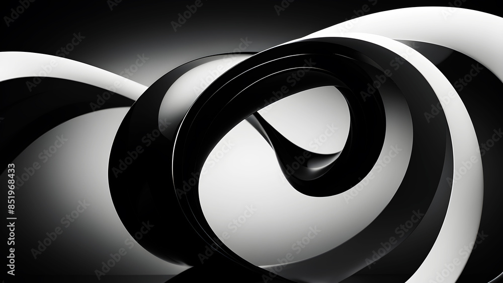 Poster a sophisticated and sleek swirl in black and white. the design should emphasize smooth curves and gr
