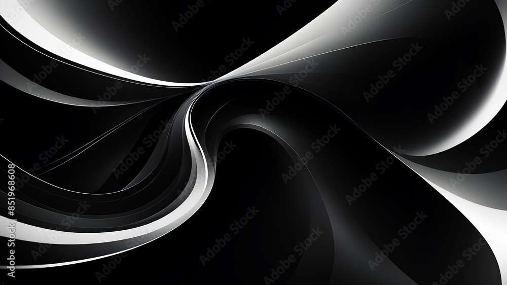 Poster a sophisticated and sleek swirl in black and white. the design should emphasize smooth curves and gr