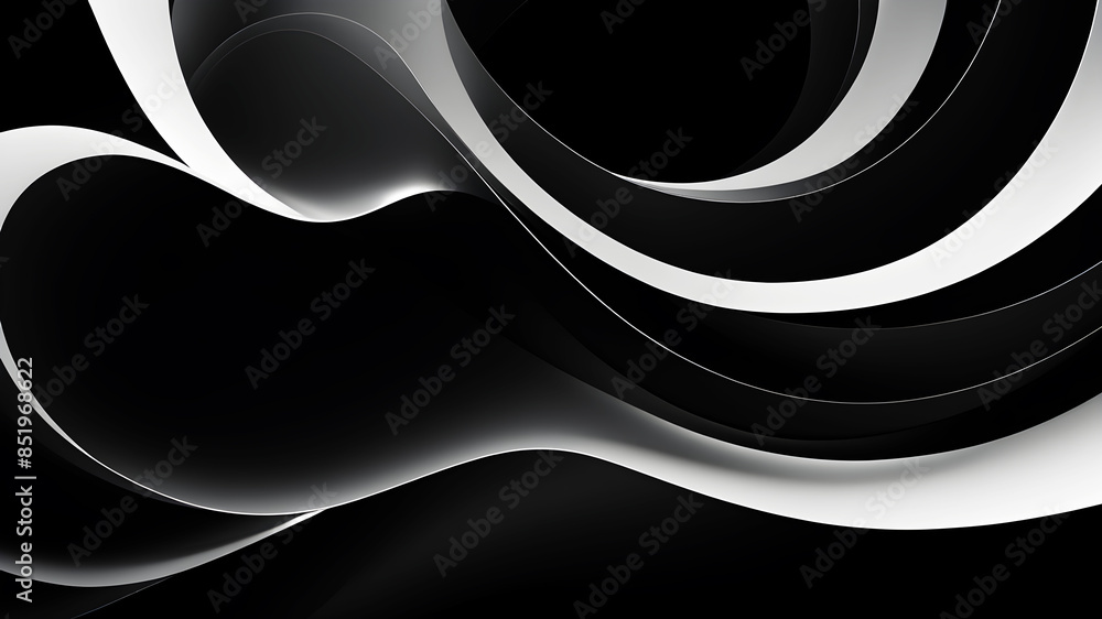 Poster a sophisticated and sleek swirl in black and white. the design should emphasize smooth curves and gr