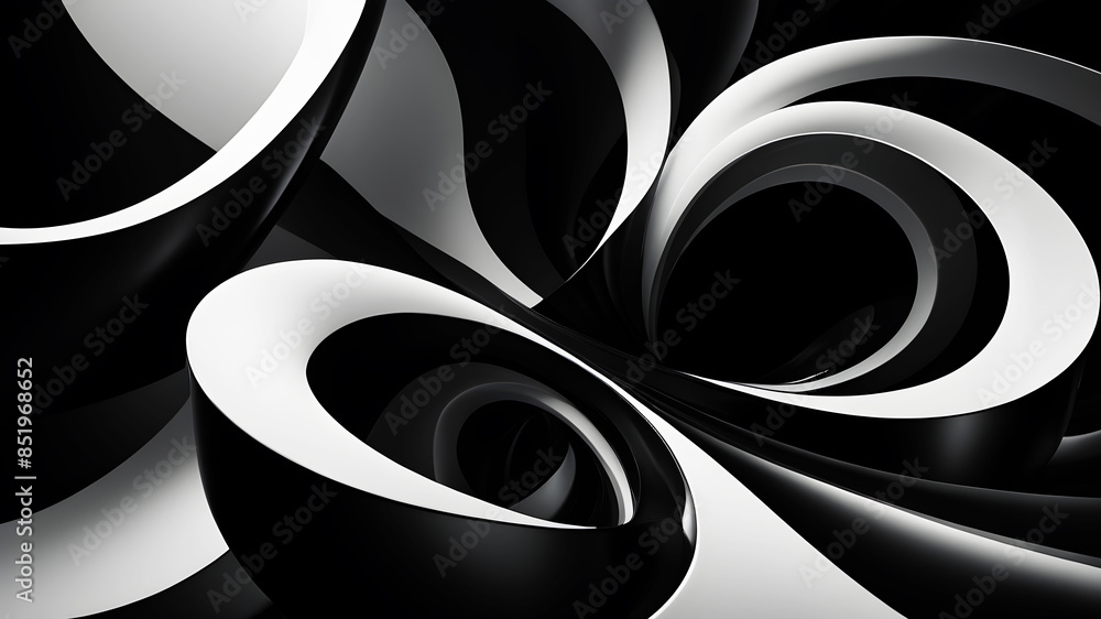 Poster a sophisticated and sleek swirl in black and white. the design should emphasize smooth curves and gr
