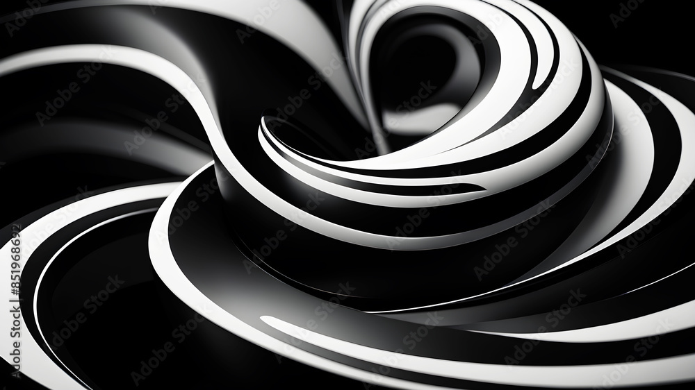 Poster a sophisticated and sleek swirl in black and white. the design should emphasize smooth curves and gr