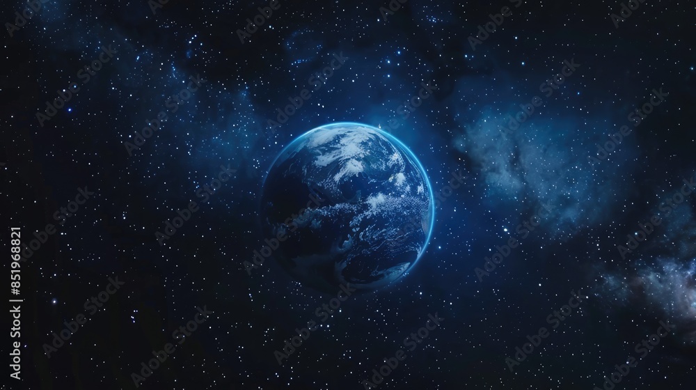 Poster at night when viewed from space planet earth sparkles amidst a backdrop of stars showcasing its posi