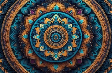 Fototapeta premium A visually striking mandala pattern created with a mix of colorful, swirling shapes and intricate details, evoking a sense of balance and harmony