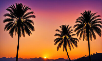 silhouette of palm trees against a summer sunset background