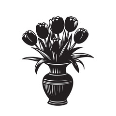 Abstract Tulip Flowers Silhouette in Vase,  Vector illustration.