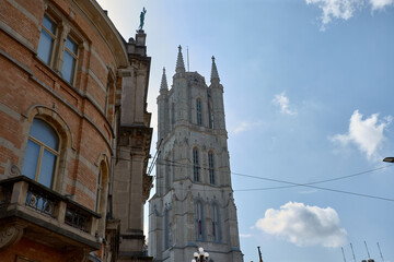 Fototapeta premium St. Nicholas' Church and Het Belfort van Gent, 14th century Belfry, Ghent, Flanders, Belgium, Europe