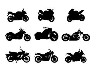 Obraz premium Set of Motorcycle Silhouette in various poses isolated on white background