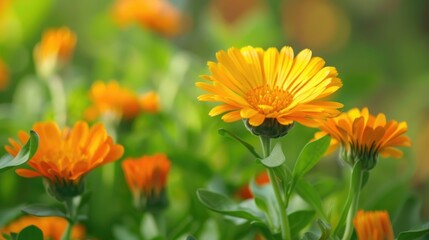 Winter bloom of Calendula with vibrant orange blossoms