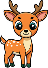 Cute Deer Cartoon Vector Icon Illustration On White Background.