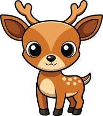Cute Deer Cartoon Vector Icon Illustration On White Background.