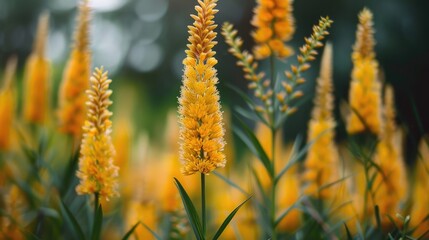 Yellow foxtail flowers in close up view