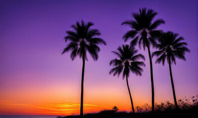 Obraz premium silhouette of palm trees against a summer sunset background