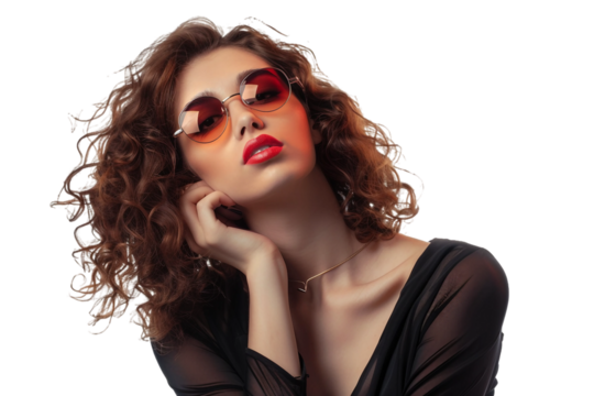 Stylish Fashion Model Striking Pose Isolated on Transparent Background