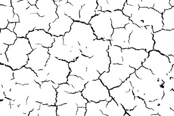 The texture of the cracks is white and black. Vector background. Cracked ground. Structure of cracks. Cracks in the texture of dry soil surface.