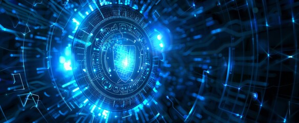 Fototapeta premium A shield icon surrounded by circuit lines, symbolizing security in the digital space