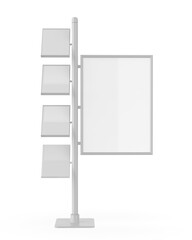 Blank Floor standing poster display holder snap frame stand, advertisement literature sign holder 3d rendered illustration.