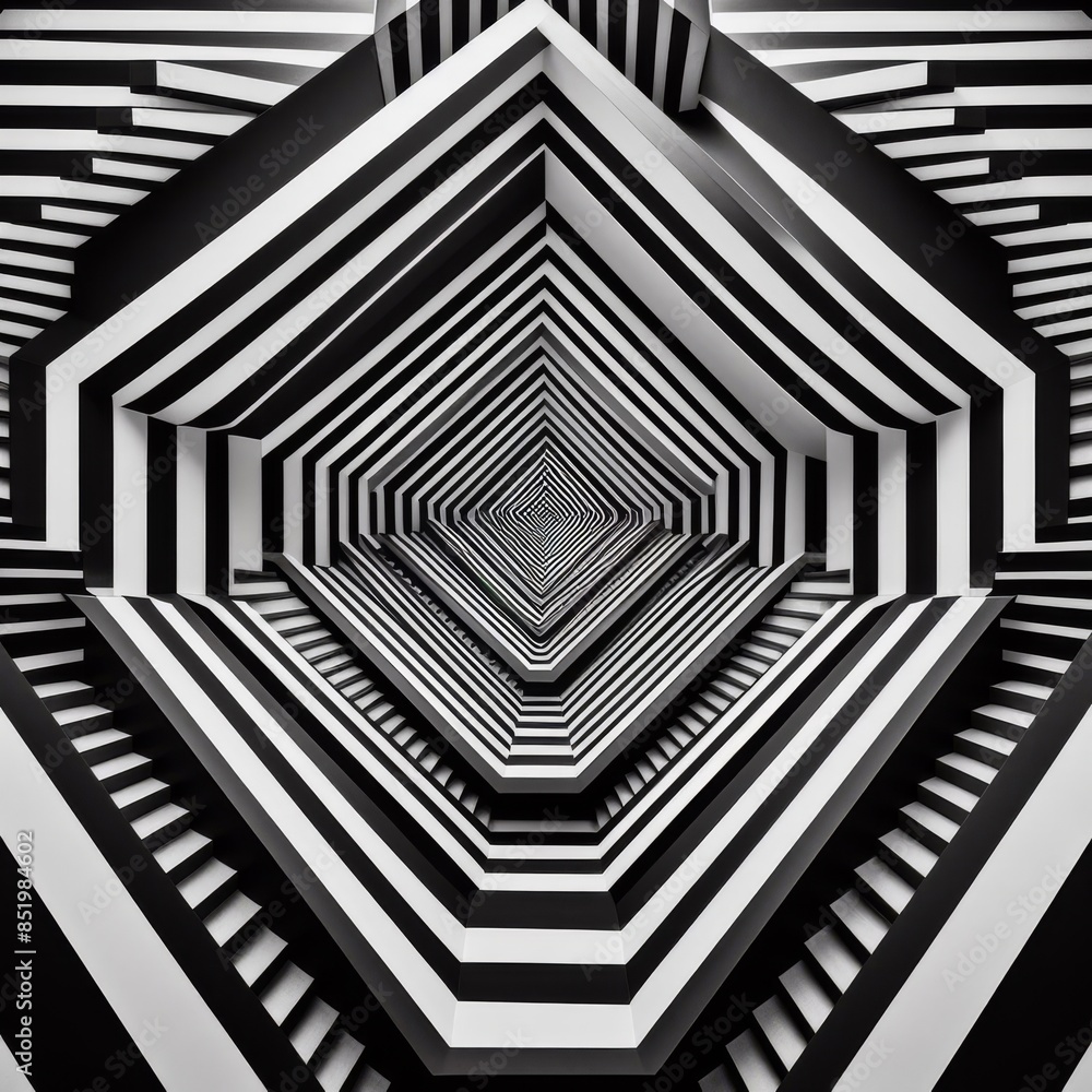 Poster a mesmerizing black and white geometric pattern creates an optical illusion effect. the intricate de