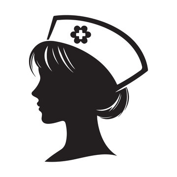 nurse silhouette wearing cap, side profile clip art preview