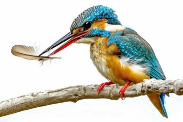 Kingfisher with Feather. Generative ai.