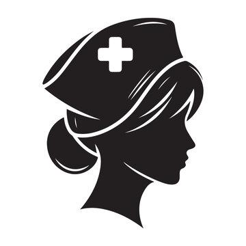 nurse silhouette wearing cap, side profile clip art preview
