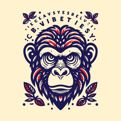 Monkey Head Vector Illustration T-shirts Design