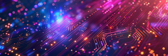 Fototapeta premium Nanotechnology, an abstract geometric background with holographic effects and nanoscale circuit patterns, illustrating nanoelectronics