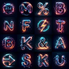 Glasss and neon light Lettering Typeface. AI generated illustration