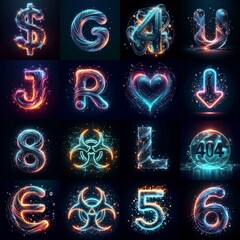 Glasss and neon light Lettering Typeface. AI generated illustration