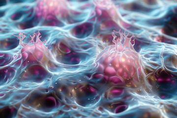 Obraz premium Close-up microscopic view of sensory cells in the human skin showing intricate cellular structures