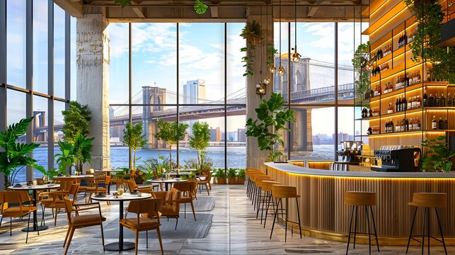 Fototapeta A rendering of the restaurant at the new brooklyn bridge hotel.