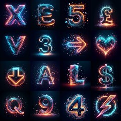 Glasss and neon light Lettering Typeface. AI generated illustration