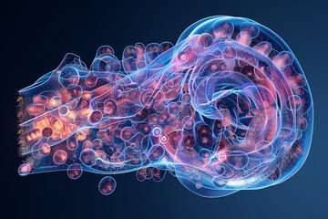 Diagram of the auditory sensory cells in the cochlea, illustrating their role in hearing