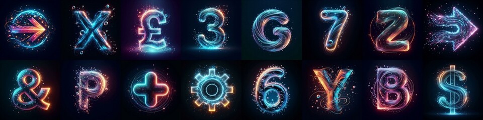Glasss and neon light Lettering Typeface. AI generated illustration